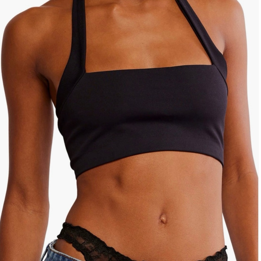 FREE PEOPLE Margo Seamless Halter Bralette Top Black Size M/L Fits 36-38 A-C